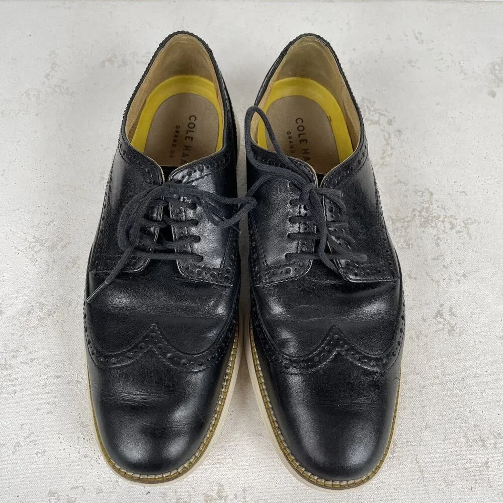 Cole Haan Grand OS Oxfords Mens‎ 8.5 Black Leather Wingtips Formal